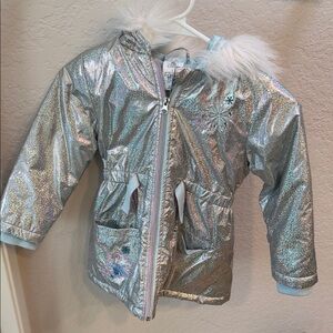 Disney Shimmering Silver Puffer Jacket with Fur Hood